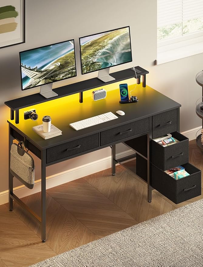 Seventable Computer Desk with Power Outlets & LED Light, 47 inch Home Office - Image 6