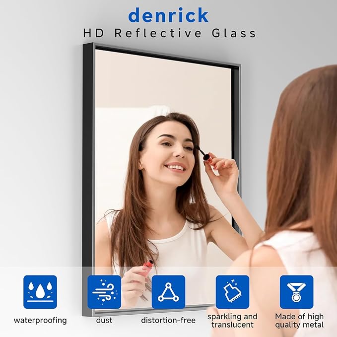 DENRICK 30X36 Inch Black Metal Framed Bathroom Mirror - Image 3