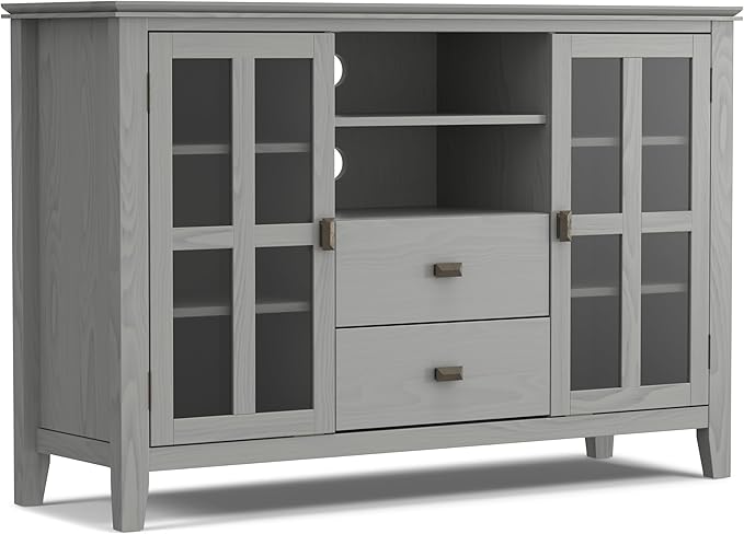 SIMPLIHOME Artisan SOLID WOOD 53 inch Wide Contemporary TV Media Stand in Fog by SimpliHome