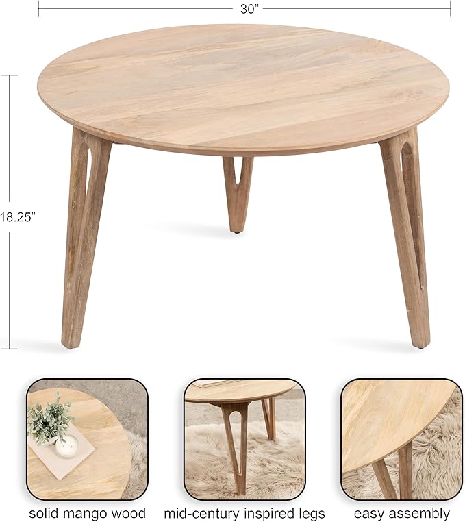 Kate and Laurel Kershaw Transitional Round Coffee Table, Natural Wood, Circle - Image 3