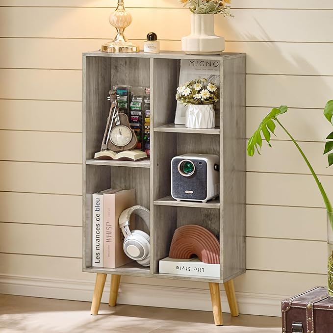 5 Cube Small Bookshelf, 3 Tier Mid-Century Modern Bookcase - Image 6