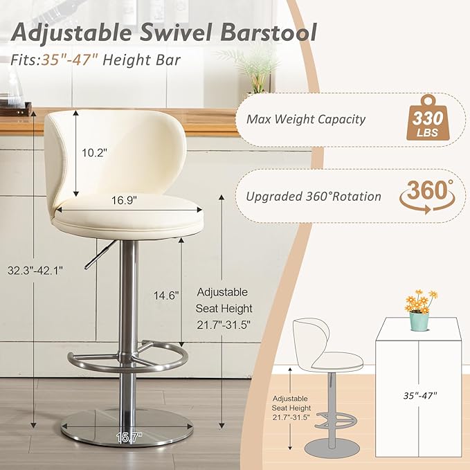 Bar Stools Adjustable Stainless Steel Swivel Barstool - Image 3