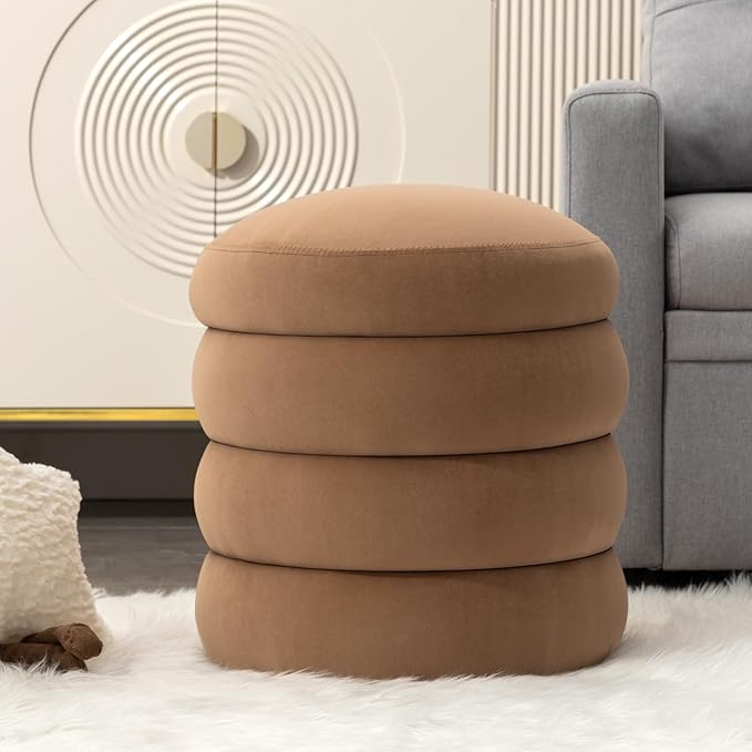 Furniliving Modern Round Ottoman, Soft Bedroom Ottoman Footstool Round Ottomans by FurnilivingFurnitureforHome