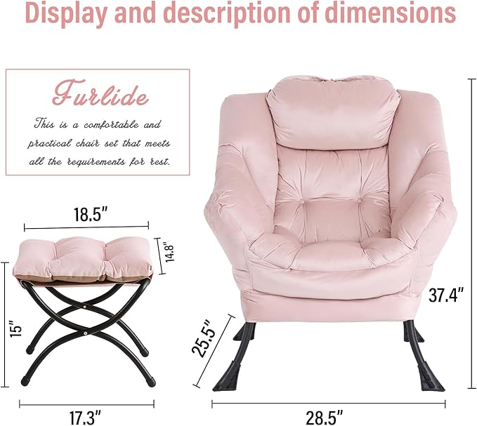 Lazy Chair with Ottoman, Modern Chair with Folding Footrest, Lounge Accent Chair - Image 2