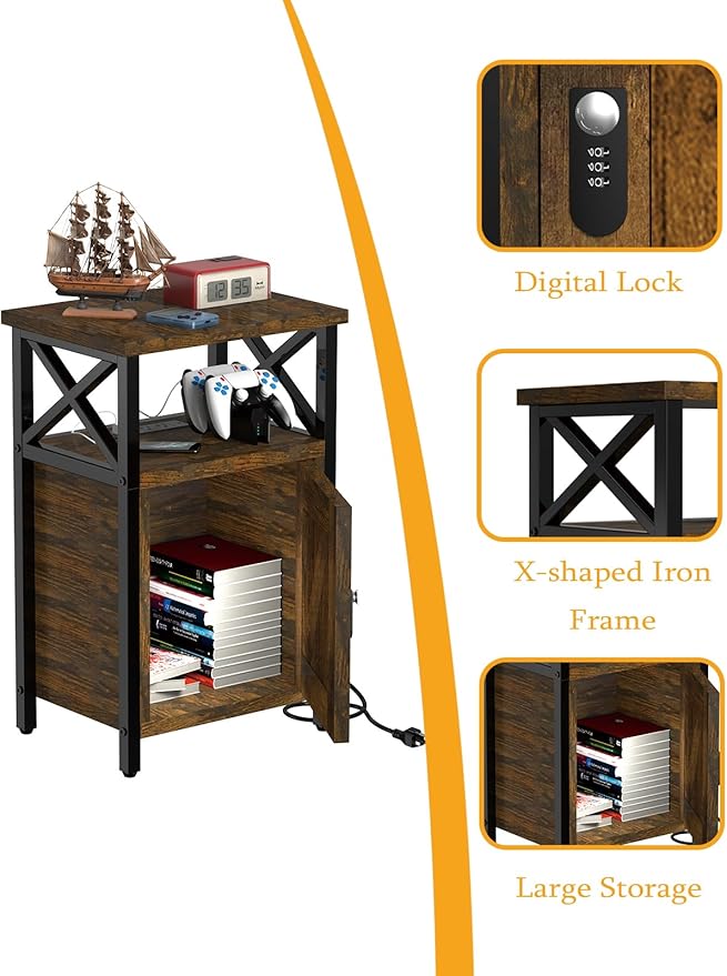 Wooden Nightstand with Lock, Bed Side Table with Drawers, Bedside Table with - Image 6