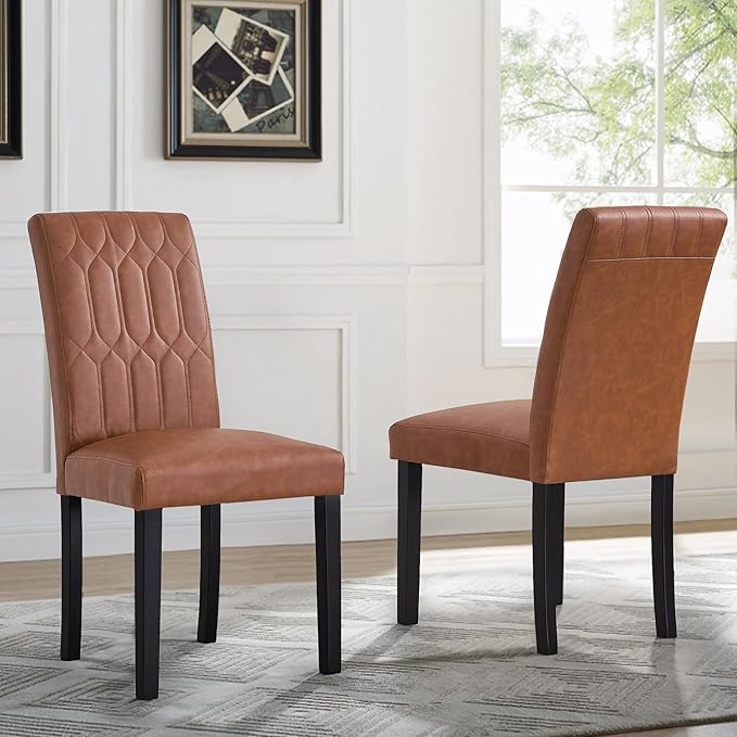 VECELO Upholstered Dining Chairs Set of 2, Modern PU Leather Accent Parsons by VECELO