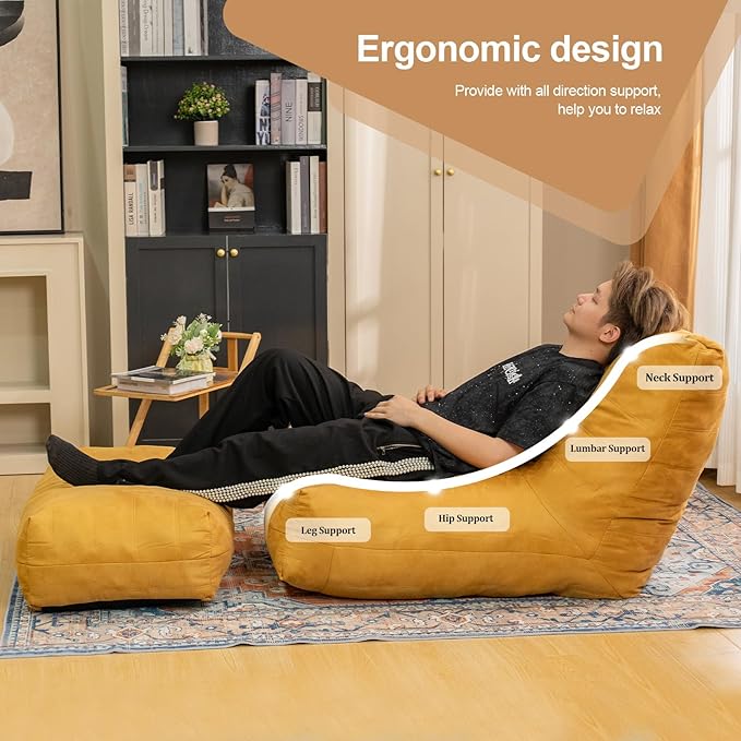 Bean Bag Chair with Ottoman, Comfy Bean Bag Sofa with Memory Foam, Lazy BeanBag - Image 5