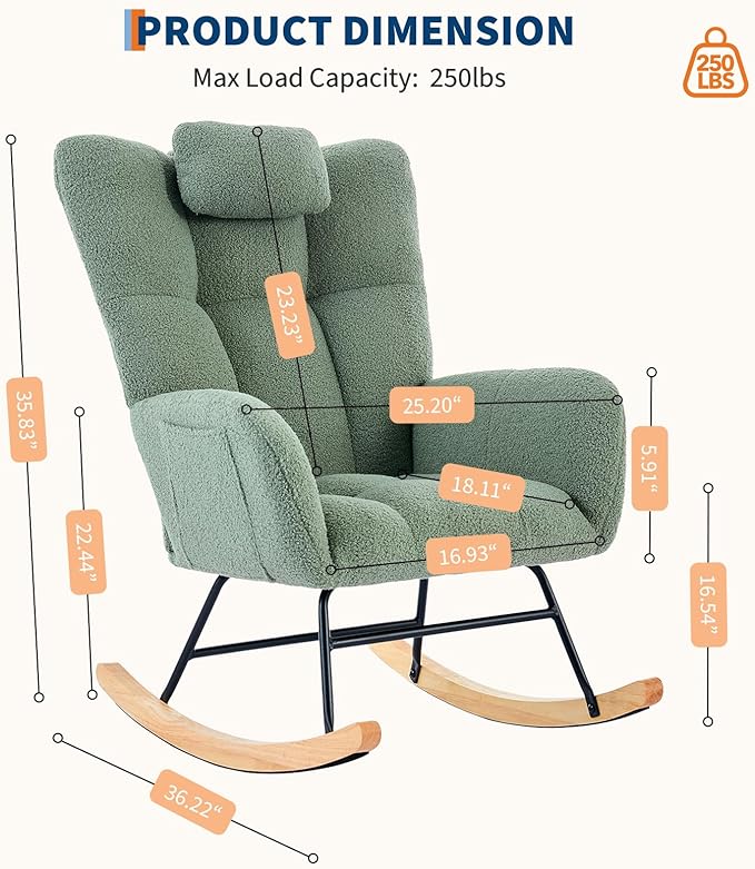 Nursery Rocking Chair, 300Lb Glider Chair - Image 2