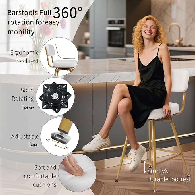 Swivel Counter Height Bar Stools Set of 2, Faux Leather Bar Stools - Image 7