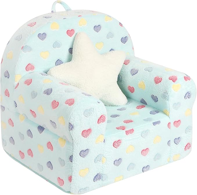 Colorful Heart Kids Sofa with Star Throw Pillow, High Back Toddler Chair Glow by MOMCAYWEX