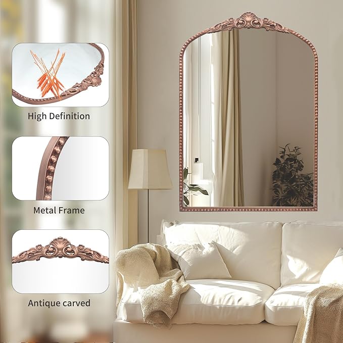 G-LEAF Vintage Baroque Mirror 24"X36", Arched Mantel Victorian Antique - Image 6