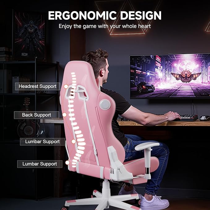 GTPLAYER Gaming Chair with Bluetooth Speakers and Footrest, Ergonomic Gamer - Image 3
