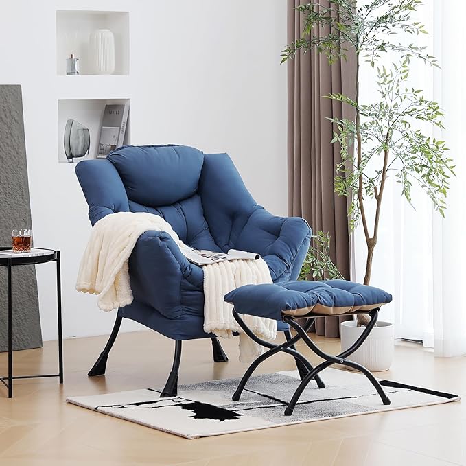 Lazy Chair with Ottoman, Modern Chair with Folding Footrest, Lounge Accent Chair - Image 2