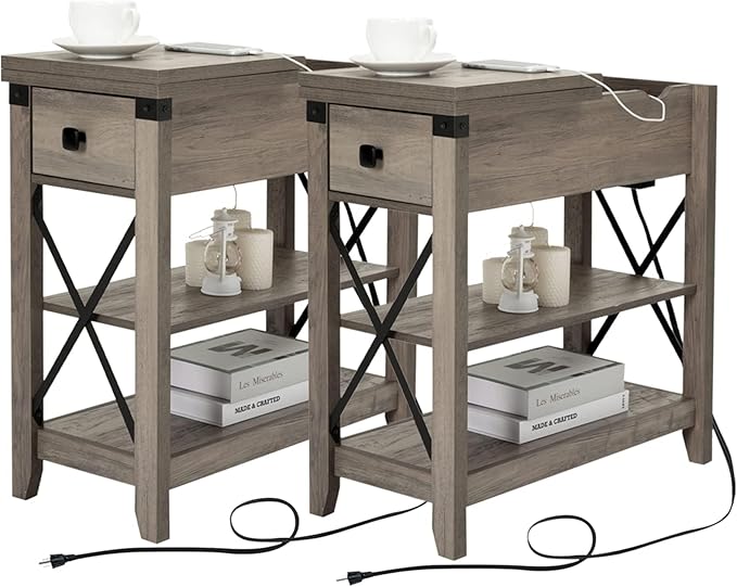 Narrow End Table with Charging Station by Awescuti