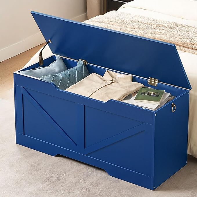 HOOBRO Storage Bench, 39.4" Retro Wooden Storage Chest - Image 2