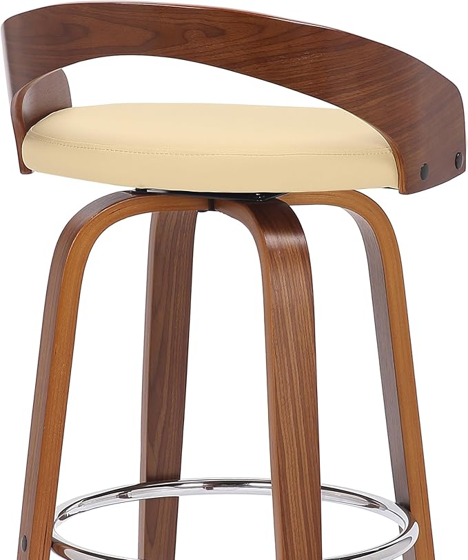 Armen Living Sonia 26" Counter Height Swivel Cream Faux Leather and Walnut Wood - Image 9