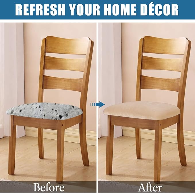 Smiry Velvet Seat Covers for Dining Room Chair Set of 2, Stretch Fit Removable - Image 5