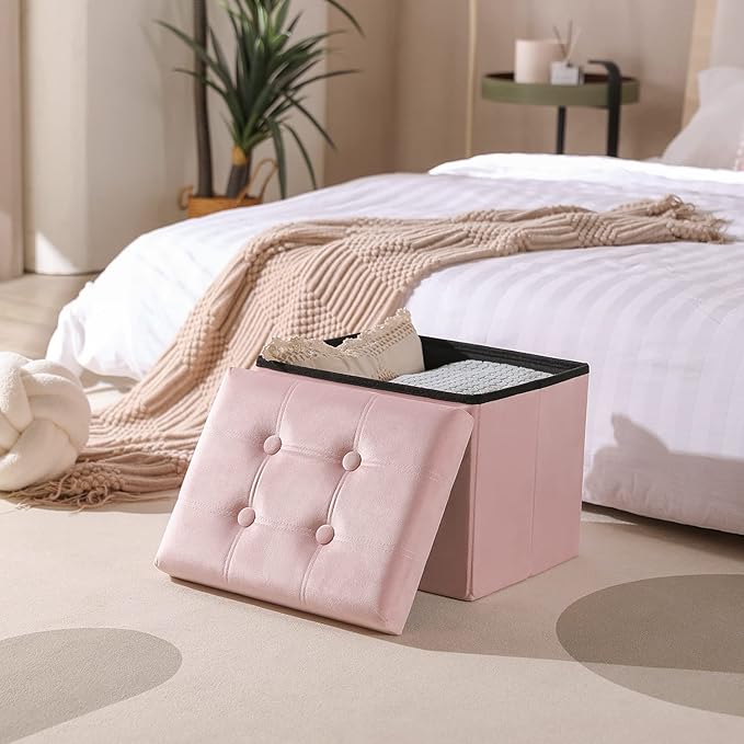 PRANDOM Ottoman with Storage Velvet Folding Small Square Foot Stool with Lid - Image 7