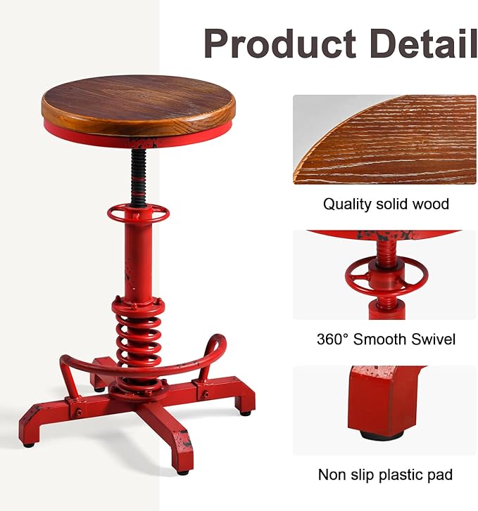 LOKKHAN American Antique Steampunk Bar Stool 24.41"-28.35" Vintage Industrial - Image 4