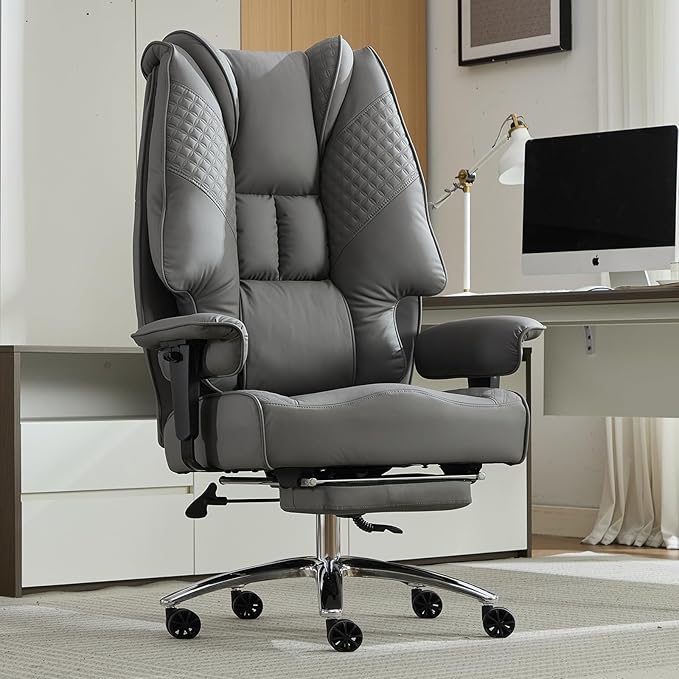 Big and Tall Office Chair 400lbs Wide Seat, Leather High Back Executive Office by EXCEBETOFFICECHAIR