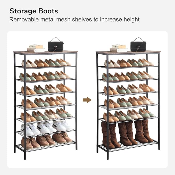 8-Tier Shoe Rack Organizer, Metal Mesh Shoe Storage Shelf, - Image 4