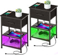 Nightstands Set of 2 with Charging Station and Drawer, End Table Side Table by LAKEMID