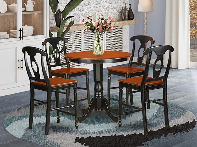 East West Furniture JAKE5-BLK-W 5 Piece Counter Height Pub Set Includes a Round - Image 6