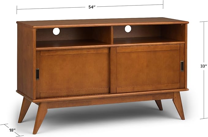 SIMPLIHOME Draper SOLID HARDWOOD 54 Inch Wide Mid Century Modern TV Media Stand - Image 2