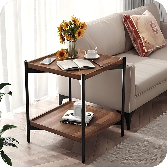 Solid Wood Nightstand with 2-Tier Storage Shelf - Image 3