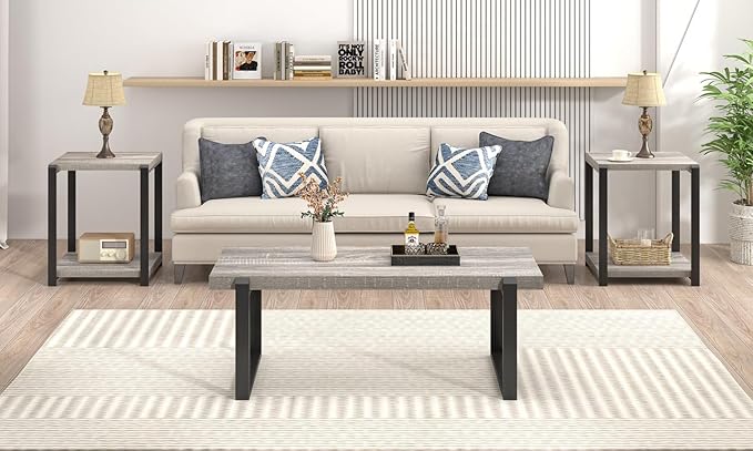 FOLUBAN Modern Coffee Table, Rustic Wood and Metal Center Table, Retro Small - Image 7