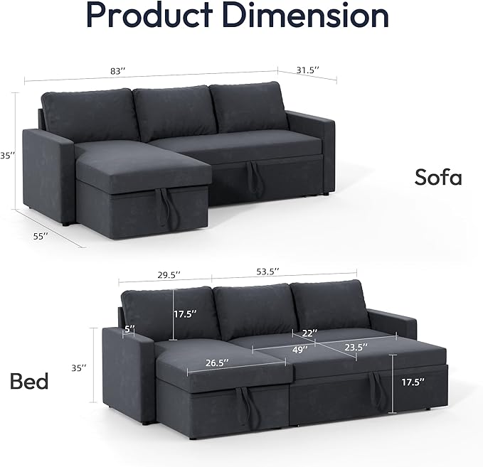 Sleeper Sofa Bed, Modular Sectional Couch - Image 2