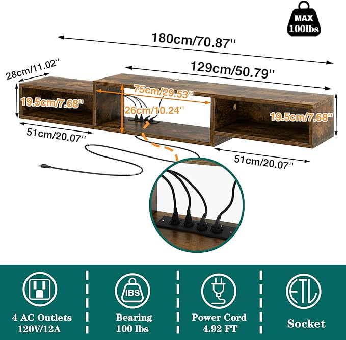 IBUYKE 71" Floating TV Stand Wall Mounted - Image 4