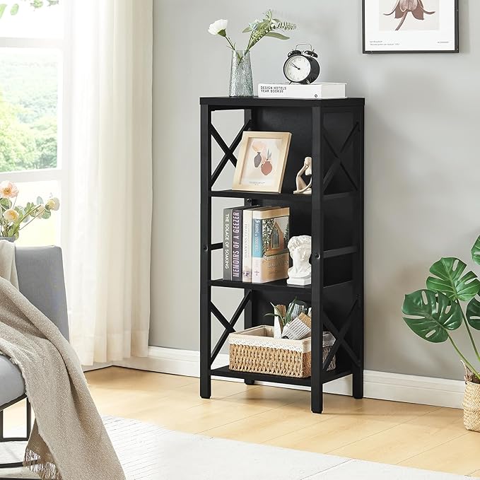 Small Bookshelf, 4 Tier Industrial Bookcase - Image 3