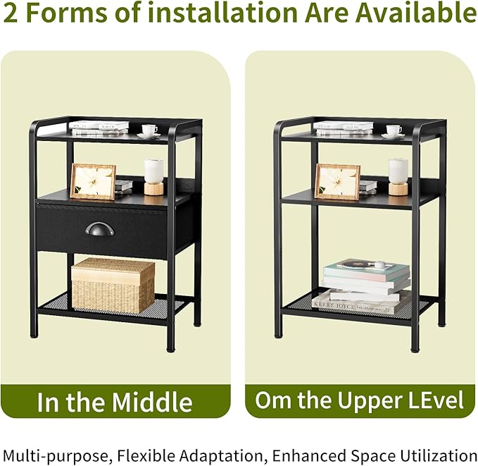 Night Stand Nightstand with 1 Drawer Black Nightstands Storage Night Stands - Image 5