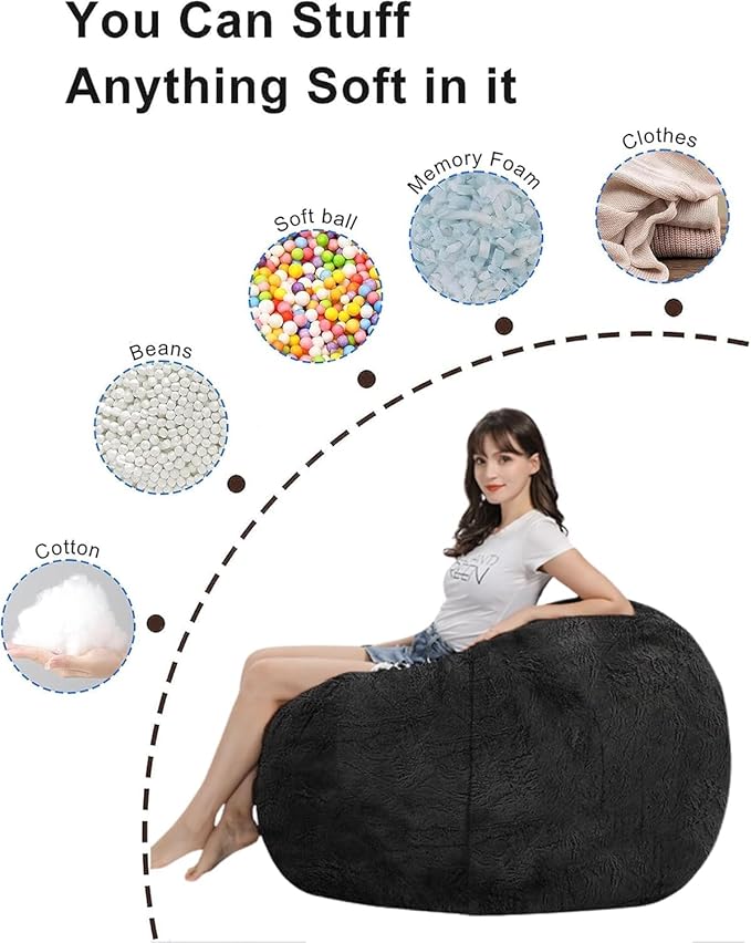 Bean Bag Chair for Adults Kids Without Filler Fluffy Comfy Giant Round Beanbag - Image 4