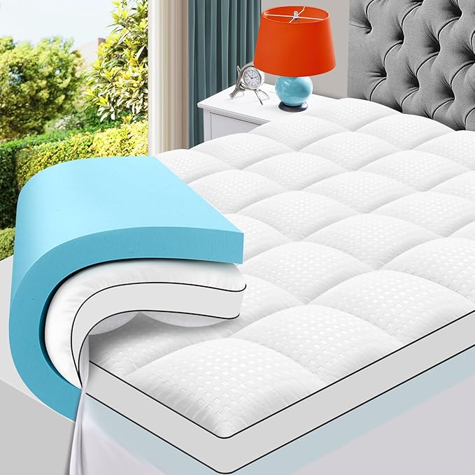 MASVIS Queen Size Dual Layer 4 Inch Memory Foam Mattress Topper, 2 Inch Gel by MASVIS