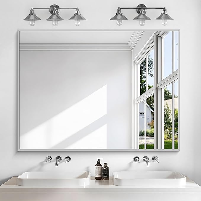KOCUUY Silver Bathroom Mirror, Brushed Nickel Vanity Mirror - Image 2