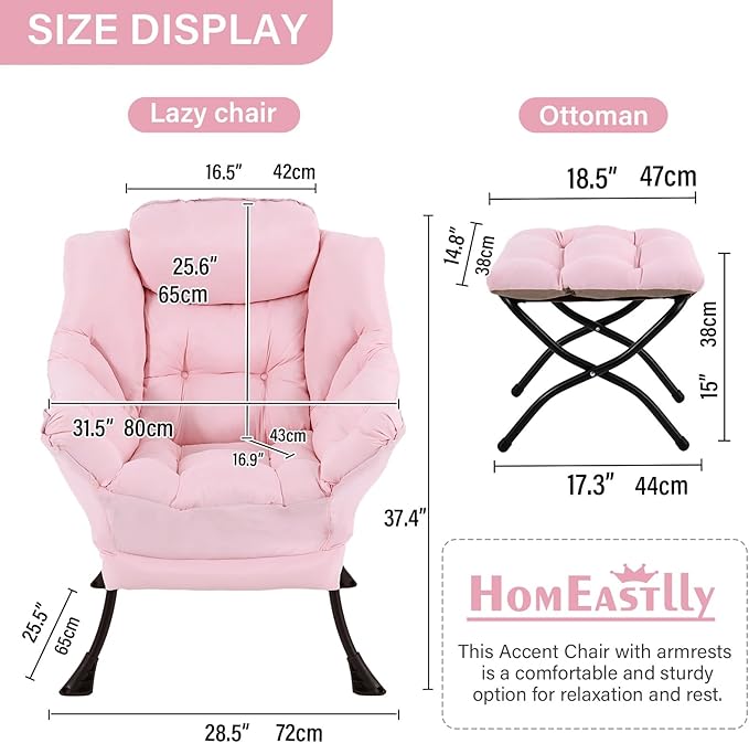 Lazy Chair with Ottoman, Large Modern Lounge Accent Chair with Armrests and - Image 3