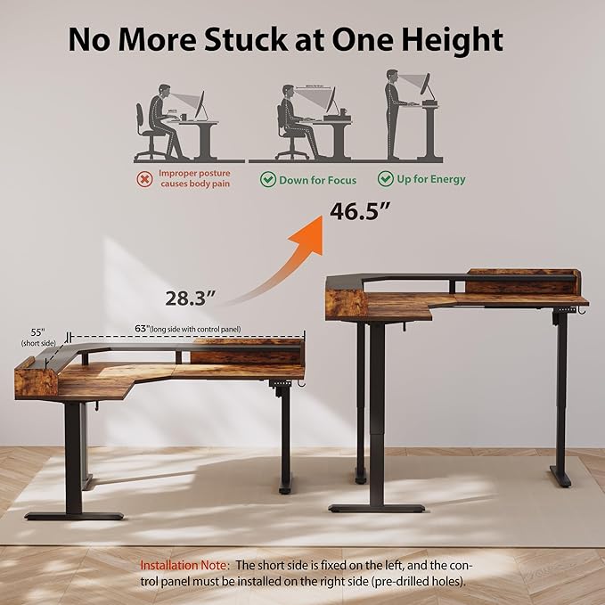 Agilestic L Shaped Standing Desk, Adjustable Height Corner Gaming Desk - Image 5