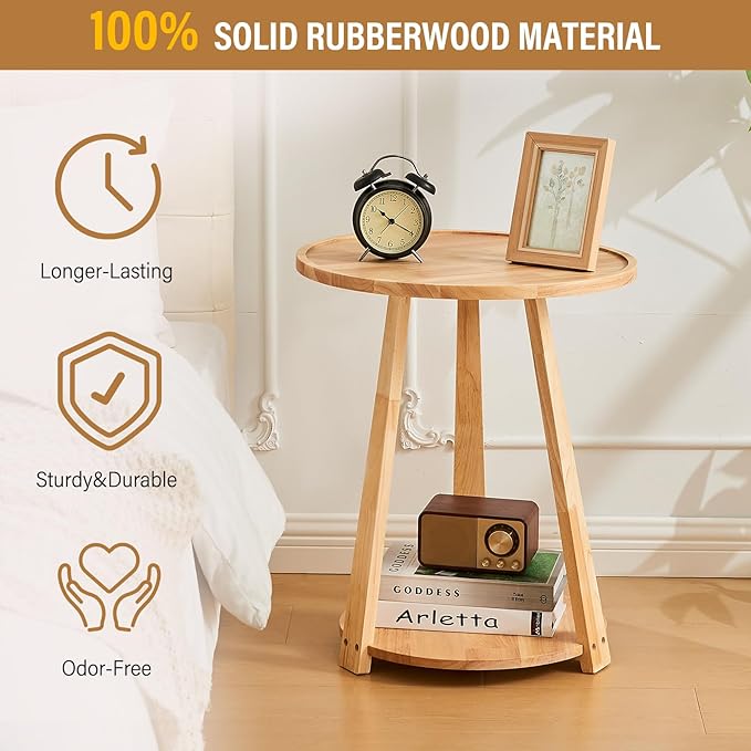 CozyDH Round End Table, Wooden Narrow/Little Coffee/Sofa/Couch SideTable - Image 4