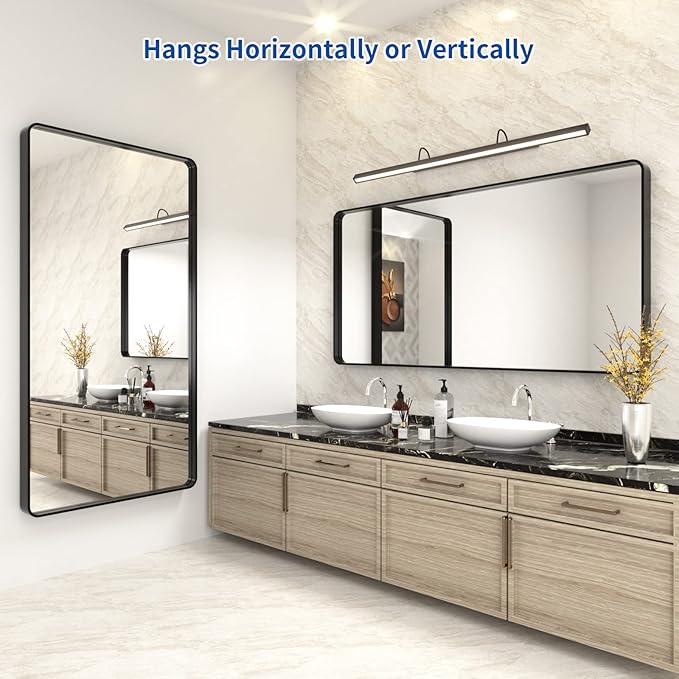 WEER Black Bathroom Mirror for Wall 60X30 Inch, Rectangular Black Metal Framed - Image 5