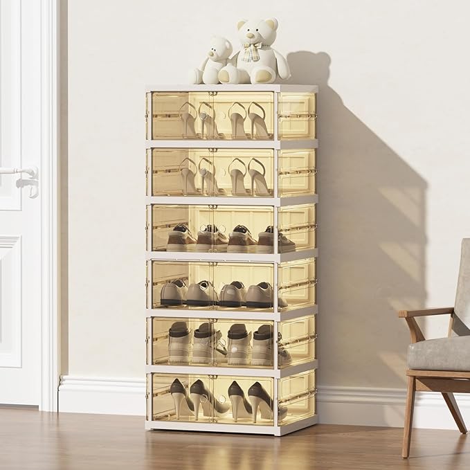 ELPHECO Foldable Shoe Rack 6 Tier Plastic Shoe Organizer, 12 Tiers Folding Shoe by ELPHECOUSA
