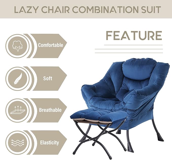 LITA Lazy Chair with Ottoman, Modern Accent Leisure Upholstered Sofa Chair - Image 4