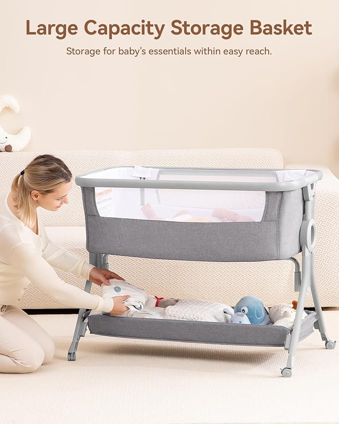 Larex 3 in 1 Baby Bassinet Bedside Sleeper, Breathable Mesh Safe Bedside - Image 3