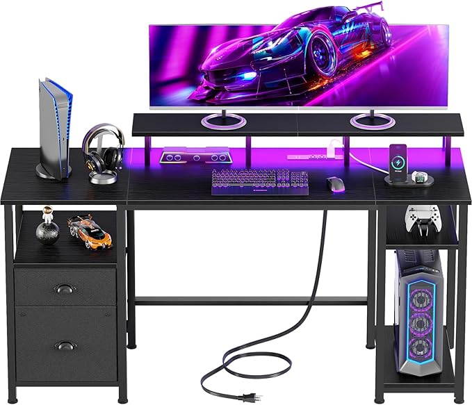 Furologee 61" Gaming Desk with Power Outlets & LED Lights, Reversible Computer by Furologee