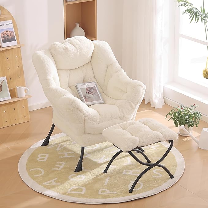 Lazy Chair with Ottoman, Modern Chair with Folding Footrest, Lounge Accent Chair - Image 2