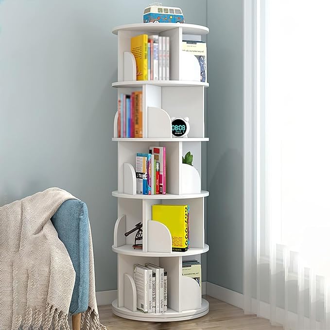 Nisorpa 5 Tier Rotating Bookshelf, 360° Revolving Bookcase Rotating Stackable - Image 3