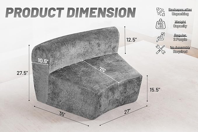 Homguava Modular Sectional Sofa, Memory Foam Couch Single Sofa Chair - Image 2