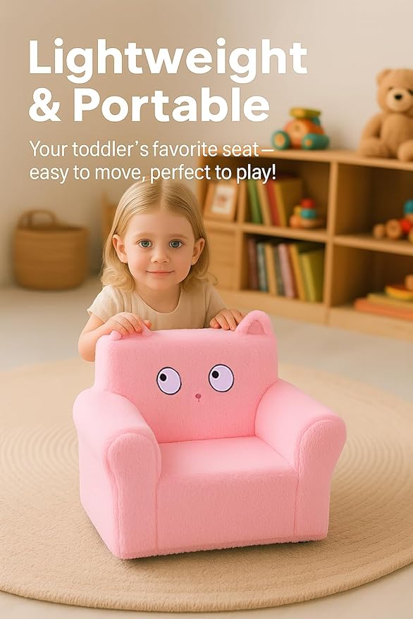Cute Animal Toddler Foam Chair, Soft Faux Rabbit Fur, Comfy Toddler Lounge - Image 5