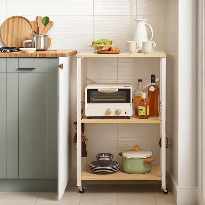 IBUYKE Kitchen Shelf Cart, 3-Tier Microwave Oven Stand, Baker’s Rack - Image 4